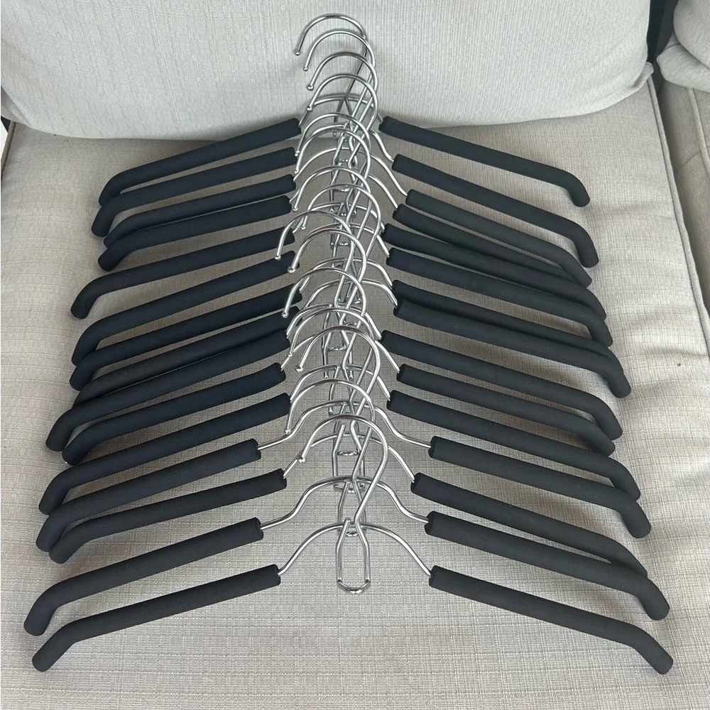 Set of 15 Black Foam and Silver Non-Slip Hangers